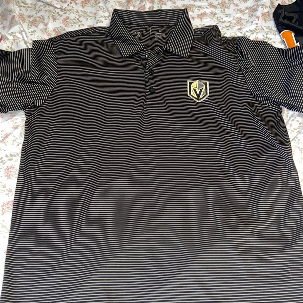 Black Striped Antigua Vegas golden knights Polo Shirt
